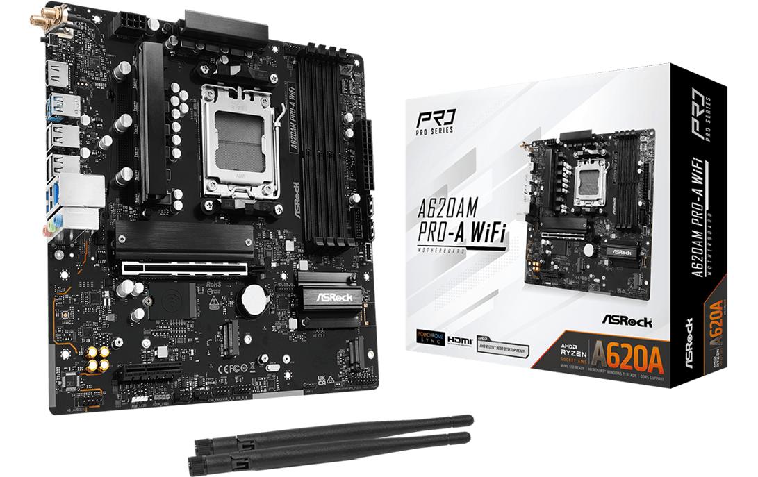 ASRock A620AM PRO-A WIFI, µATX, AM5 AMD A620A, AM5, 4x DDR5, PCIe 4.0