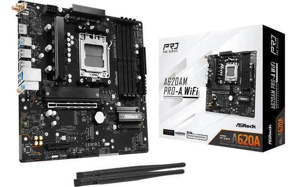 ASRock A620AM PRO-A WIFI, µATX, AM5 AMD A620A, AM5, 4x DDR5, PCIe 4.0