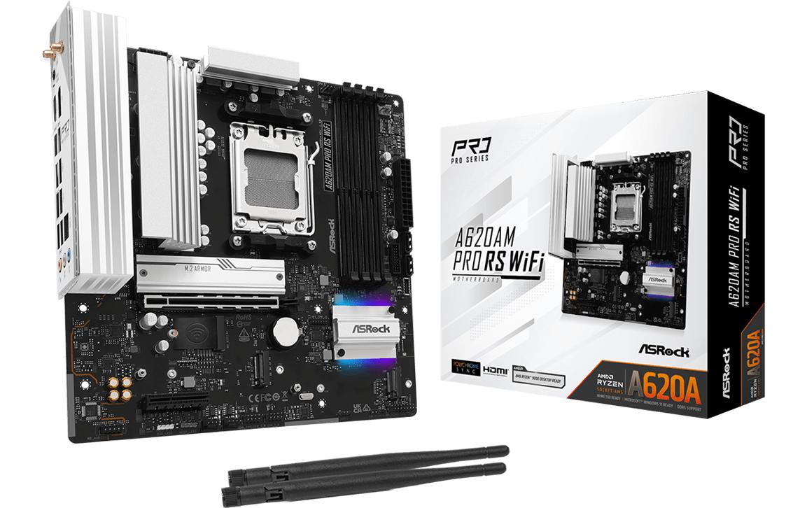 ASRock A620AM PRO RS WIFI, µATX, AM5 AMD A620A, AM5, 4x DDR5, PCIe 4.0