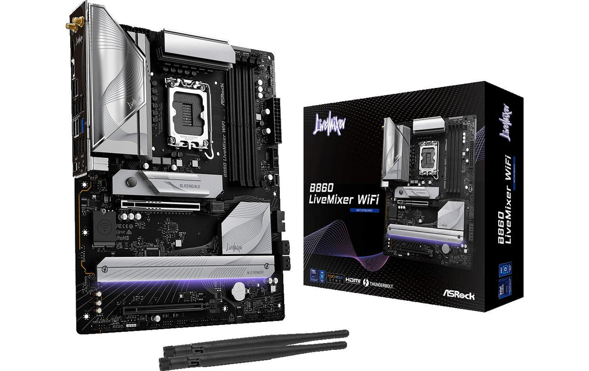 ASRock B860 LIVEMIXER WIFI, ATX, LGA1851 Intel B860, LGA1851, 4x DDR5, PCIe 5.0