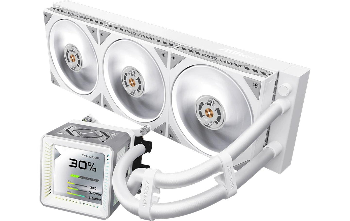 ASRock Steel Legend 360 LCD Liquid CPU Cooler, 3.4 LCD, 3x120mm ARGB