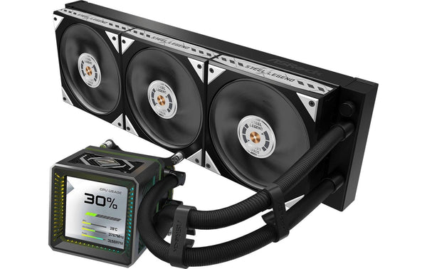 ASRock Steel Legend Dark 360 LCD Liquid CPU Cooler, 3.4 LCD, 3x120mm ARGB