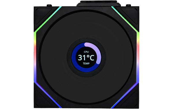 Gehäuselüfter Lian Li 12RTLLCD1W1B 120x120x25mm, LCD, PWM, RGB, wireless, Schw