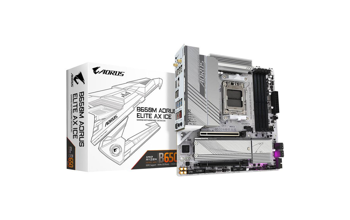 Gigabyte B650M A ELITE AX ICE, uATX AM5, AMD B650, 4x DDR5, PCIe 4.0, WIFI6E